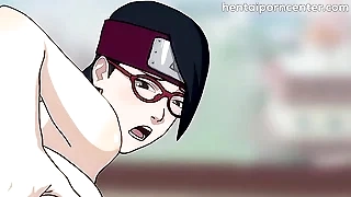 Adult Sarada has sex with Naruto, she rides the hokage's dick