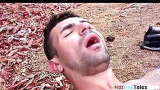 Voyeur bottom stud alfresco barebacked by rimming top stud
